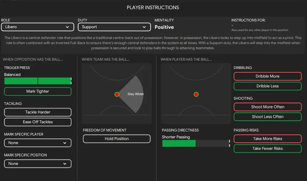 FM24 Man City John Stones tactics - Libero player instructions
